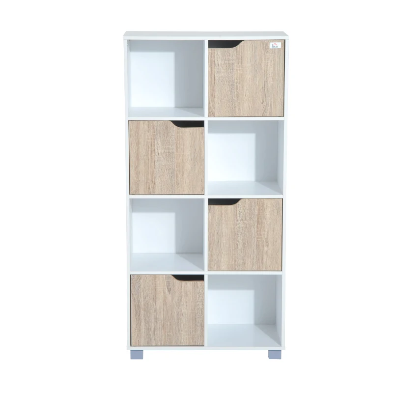 HOMCOM Estantería Librería Alta para libros tipo Biblioteca Organizador Multifuncional Blanco-Roble (8 Cubos)