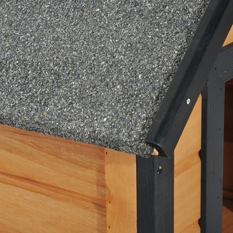 PawHut Caseta de Perro 56x60,5x66cm Madera de Abeto Barnizada Tejado Gris con Techo y 4 Patas Antideslizantes