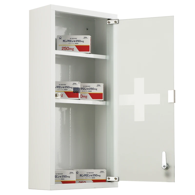 Botiquín Medicina Armario de Medicamentos de Primeros Auxilios para Colgar en la Pared Incluye Cerradura con Llave y Estantes en su Interior 27x12x57 cm Puerta de Cristal