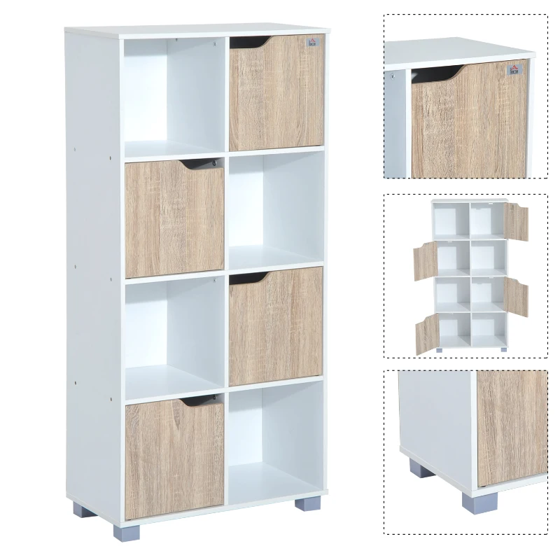 HOMCOM Estantería Librería Alta para libros tipo Biblioteca Organizador Multifuncional Blanco-Roble (8 Cubos)