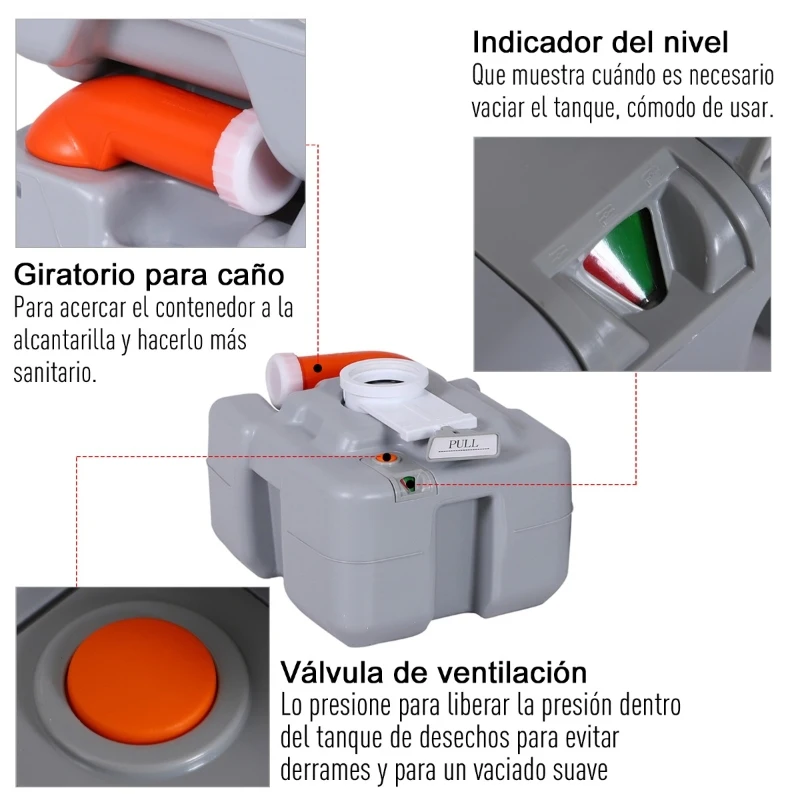 HOMCOM Inodoro Portátil Químico para Viajes Inodoro Móvil para Camping Baño WC 20L con Tapa Inodoro Portátil para Abuelos Wc Portatil para Ancianos 41.5x36.5x42cm