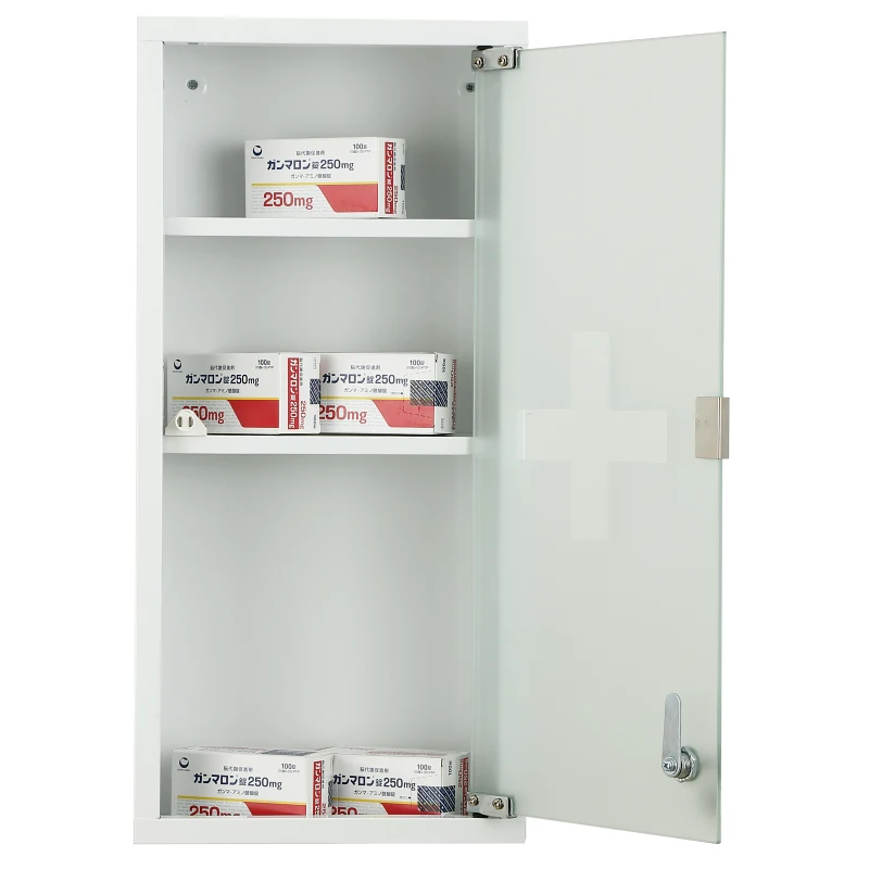 Botiquín Medicina Armario de Medicamentos de Primeros Auxilios para Colgar en la Pared Incluye Cerradura con Llave y Estantes en su Interior 27x12x57 cm Puerta de Cristal