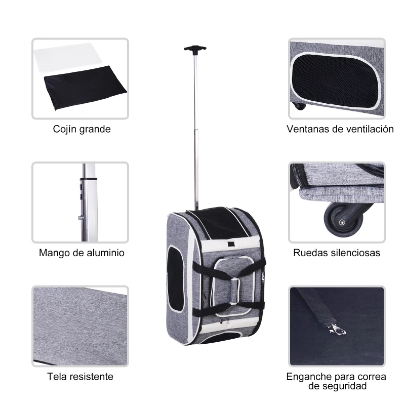 PawHut Transportin Carrito Perro 2 en 1 Mochila Carrito Plegable 65x37x46cm Mascotas Perro Gato