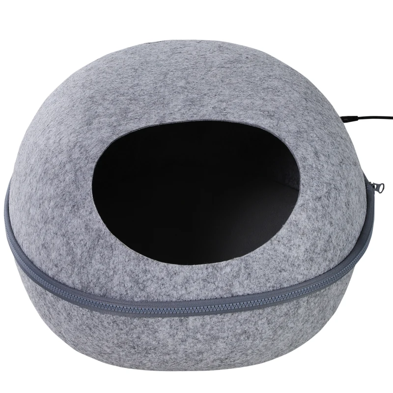 PawHut Cueva Gato Cama para Gato de Forma de Cáscara Semi-Cerrado Casa para Gatos Interior Desmontable Fieltro 47x38x24cm