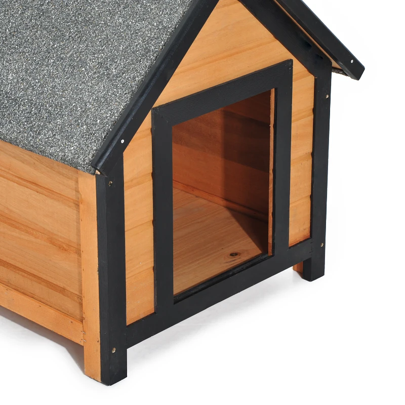 PawHut Caseta de Perro 56x60,5x66cm Madera de Abeto Barnizada Tejado Gris con Techo y 4 Patas Antideslizantes