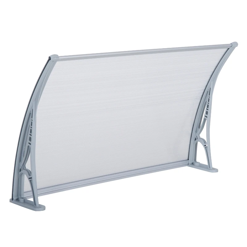 Outsunny Marquesina Techo Canopy para Ventanas Puertas Toldo Dosel Terrazas Placa de Policarbonato 5 mm Transparente Protección contra Sol y Lluvia 140cm