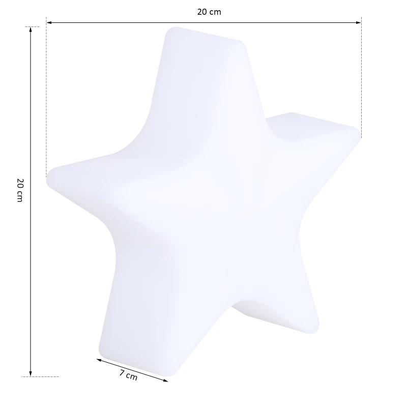 Outsunny Luz Estrella LED Lámpara Dormitorio Octurno Infantil con Mando a distancia de Color Blanco con Botones Regulables con Cargador 20x20x7cm