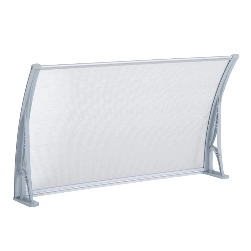 Outsunny Marquesina Techo Canopy para Ventanas Puertas Toldo Dosel Terrazas Placa de Policarbonato 5 mm Transparente Protección contra Sol y Lluvia 140cm