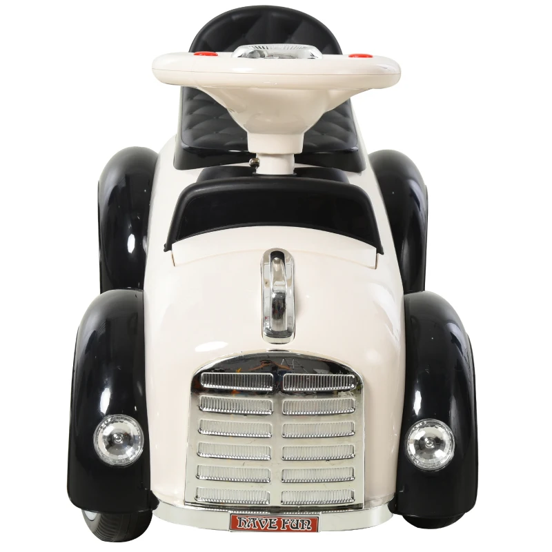 HOMCOM Coche para Bebés Mayores de 12 Meses Correpasillos para Niños en Forma de Vehículo Vintage con Sonidos y Bocina Espacio de Almacenaje 70x28,5x37 cm Blanco