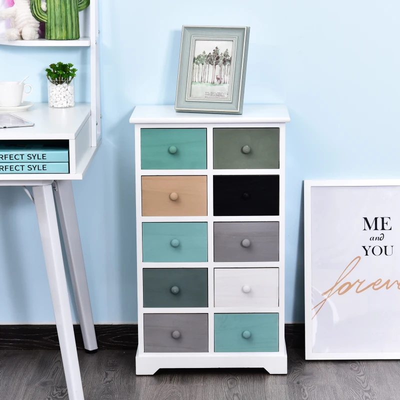 HOMCOM Armario Auxiliar 10 Cajones 45x28x75cm Cajonera Multicolor Comoda Casa Oficina