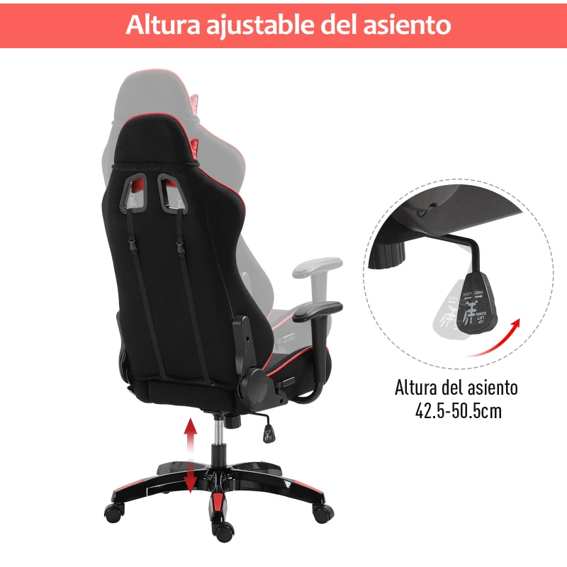 Vinsetto Silla Gaming de Ordenador Silla Gamer Profesional Ergonómica de Oficina Reclinable Altura Inclinación Ajustable 64x70x120-127cm Rojo PU