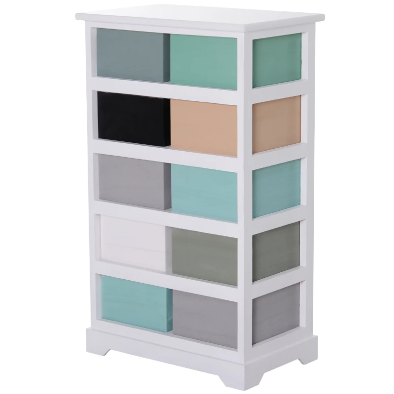 HOMCOM Armario Auxiliar 10 Cajones 45x28x75cm Cajonera Multicolor Comoda Casa Oficina