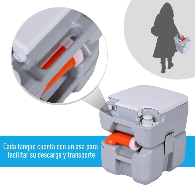 HOMCOM Inodoro Portátil Químico para Viajes Inodoro Móvil para Camping Baño WC 20L con Tapa Inodoro Portátil para Abuelos Wc Portatil para Ancianos 41.5x36.5x42cm