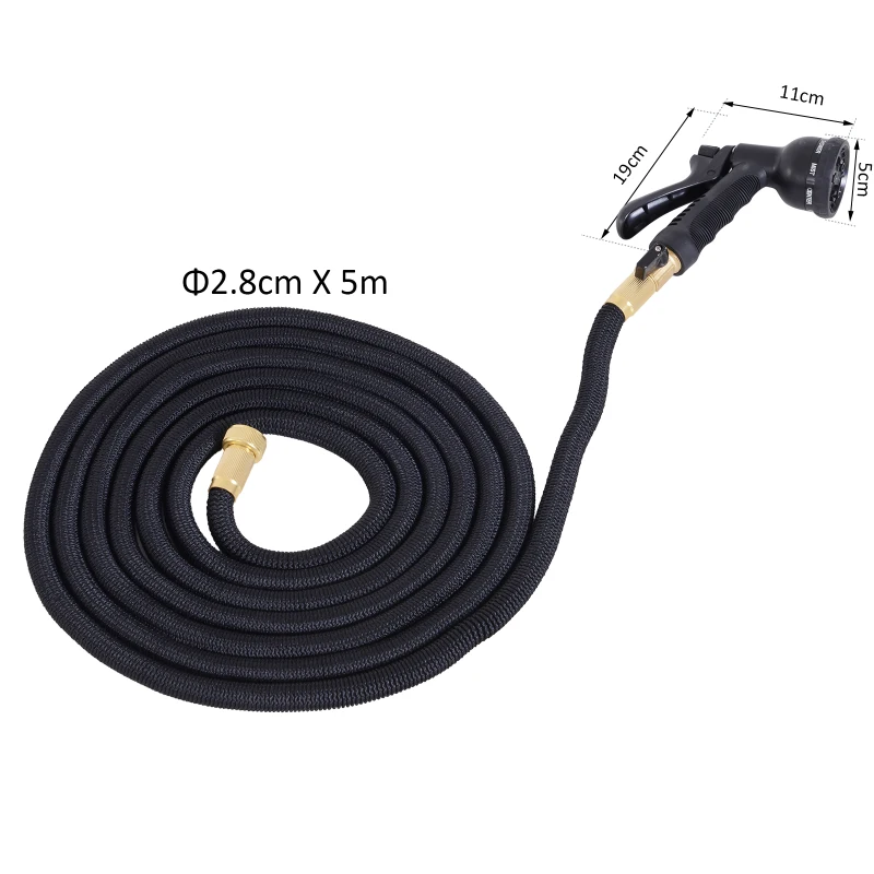 Outsunny Manguera Extensible de Jardín Manguera Flexible hasta 15m para Riego y Limpieza con 3 Veces de Maleabilidad Tubería Ampliable con 8 Modos Presión Máxima: 8bar (116psi)