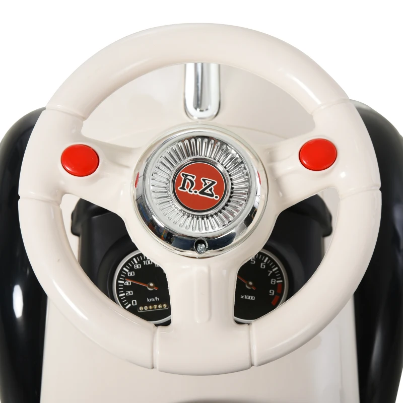 HOMCOM Coche para Bebés Mayores de 12 Meses Correpasillos para Niños en Forma de Vehículo Vintage con Sonidos y Bocina Espacio de Almacenaje 70x28,5x37 cm Blanco