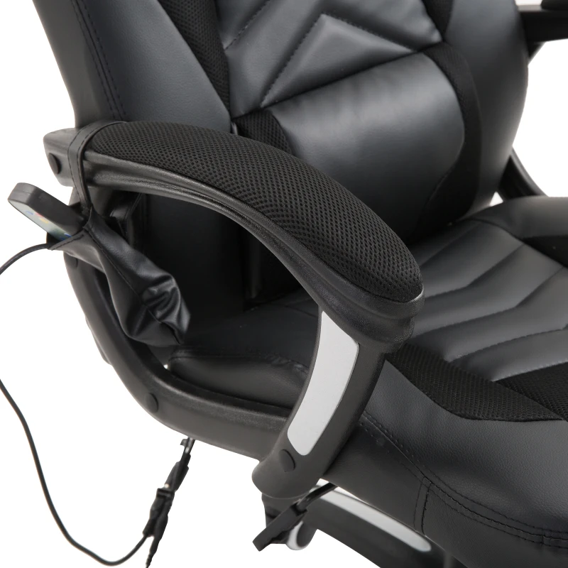HomCom® Silla de Oficina Gaming con 6 Puntos de Masaje y Calefacción 2 Almohadas con Mando a Distancia 68x69x108-117cm Negro