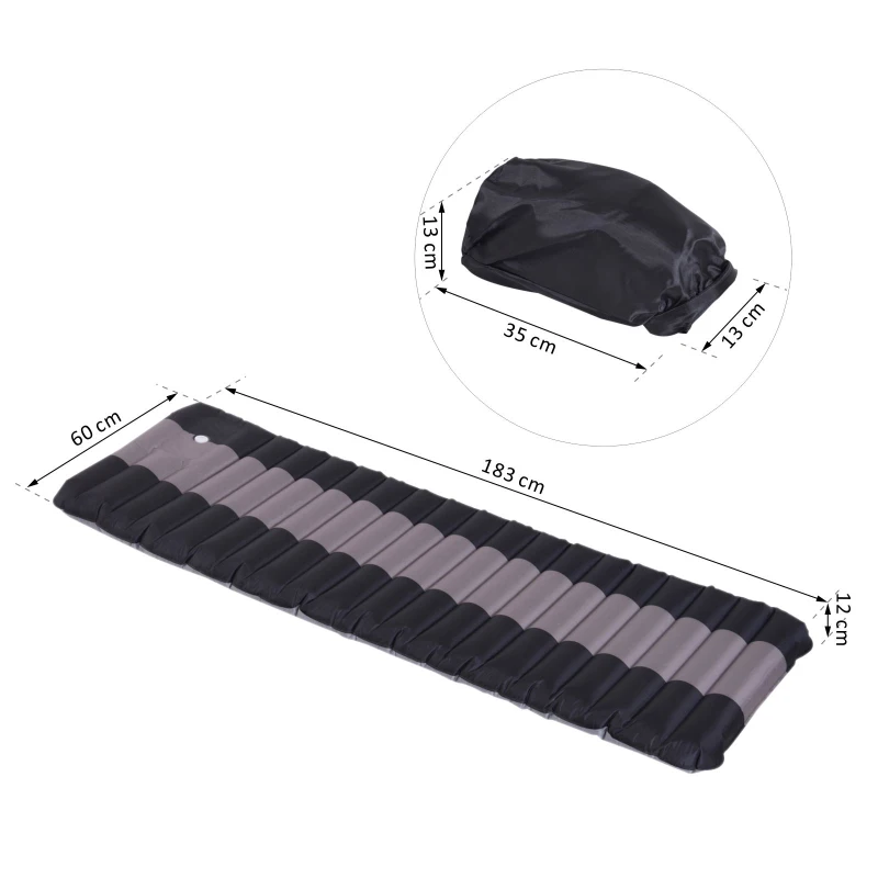 Outsunny Colchón Hinchable Inflable Individual Cama de Aire Portátil para Acampada Playa Viaje - 183 x 60 x 12 cm - Negro y Gris