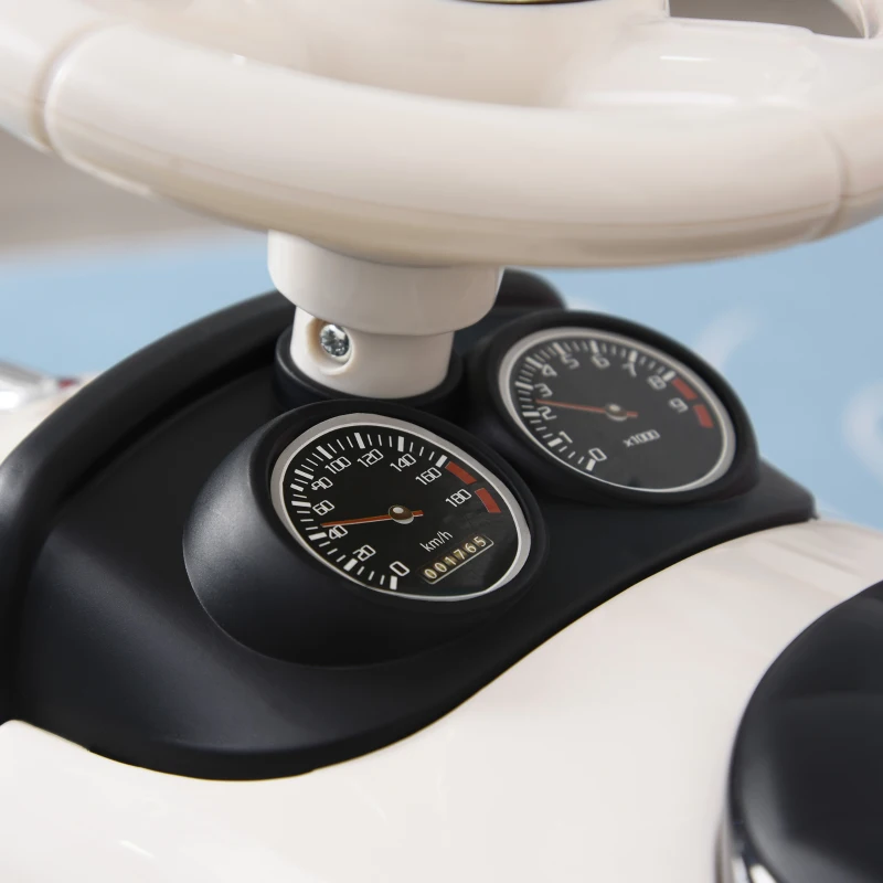 HOMCOM Coche para Bebés Mayores de 12 Meses Correpasillos para Niños en Forma de Vehículo Vintage con Sonidos y Bocina Espacio de Almacenaje 70x28,5x37 cm Blanco