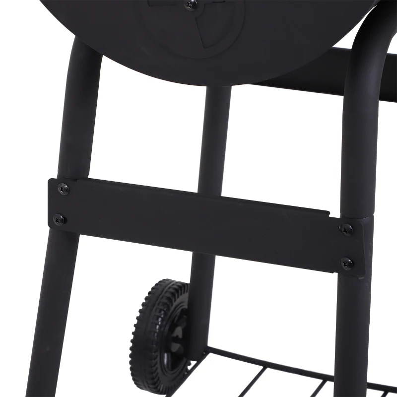 Outsunny Barbacoa de Carbón Vegetal Portátil Parilla de Carbón con Ruedas Parilla Barril Carro de BBQ 72.5x61x102cm Estantes de Madera para Jardín Exterior Picnic Acampada