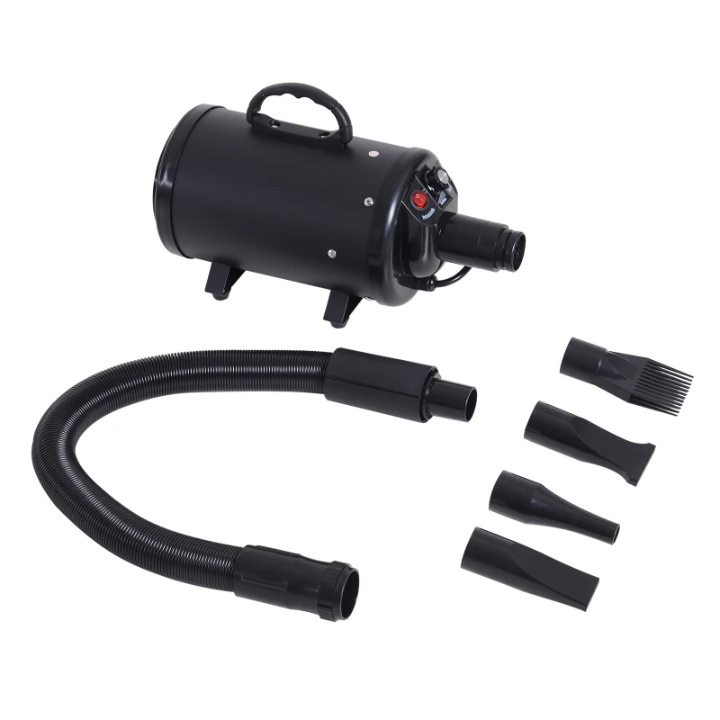 PawHut Secador de Pelo para Mascota Perro Gato Profesional Secador de Cabello Calentador 2500W Tubo Flexible Silencioso 4 Boquillas