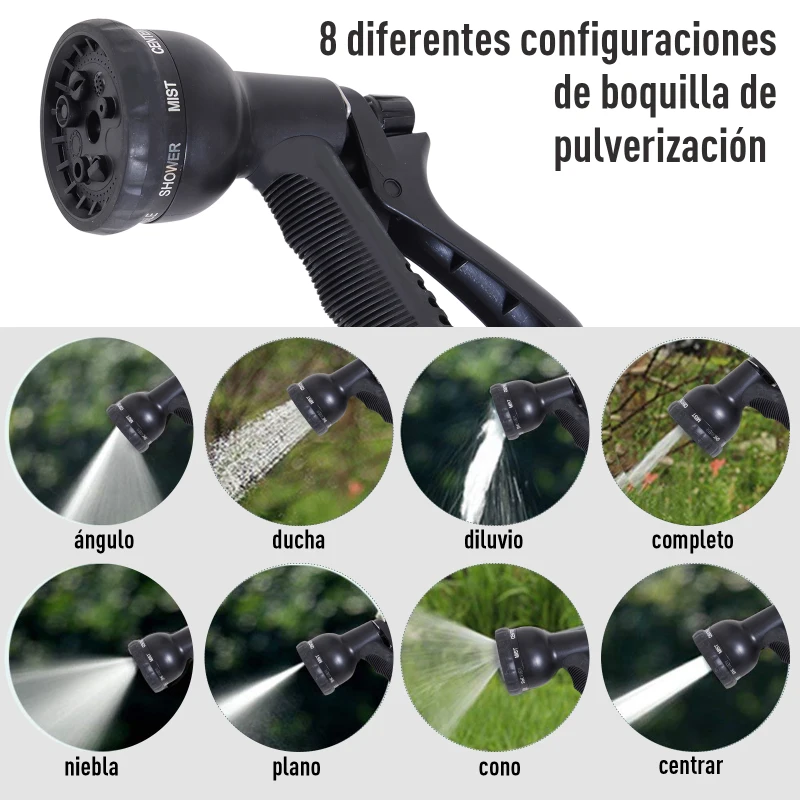 Outsunny Manguera Extensible de Jardín Manguera Flexible hasta 15m para Riego y Limpieza con 3 Veces de Maleabilidad Tubería Ampliable con 8 Modos Presión Máxima: 8bar (116psi)