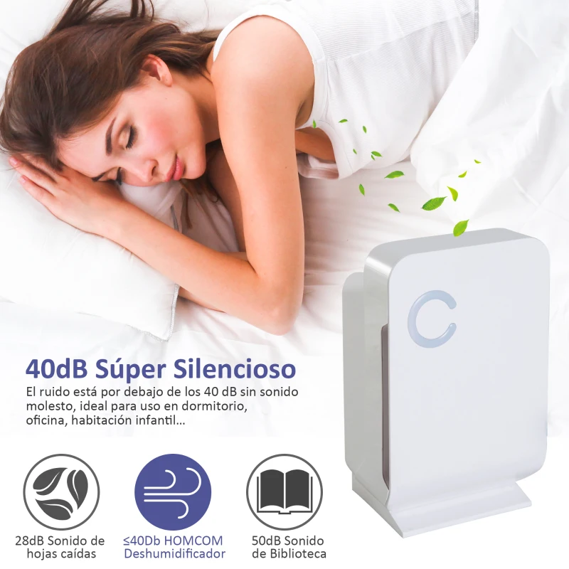 HOMCOM Mini Deshumidificador de Aire Eléctrico 1300ml Portátil Silencioso Auto-Apaga 400ml/24h Resistente a Bacteria Humedad Moho para Cocina Dormitorio Caravana Oficina Garaje 18.1x12.7x28.8cm
