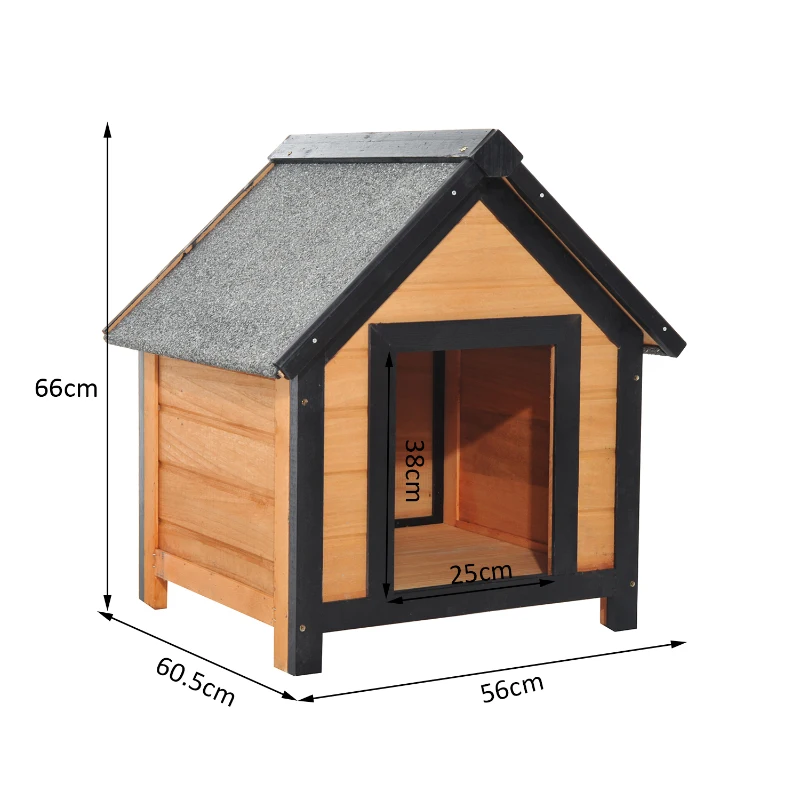 PawHut Caseta de Perro 56x60,5x66cm Madera de Abeto Barnizada Tejado Gris con Techo y 4 Patas Antideslizantes