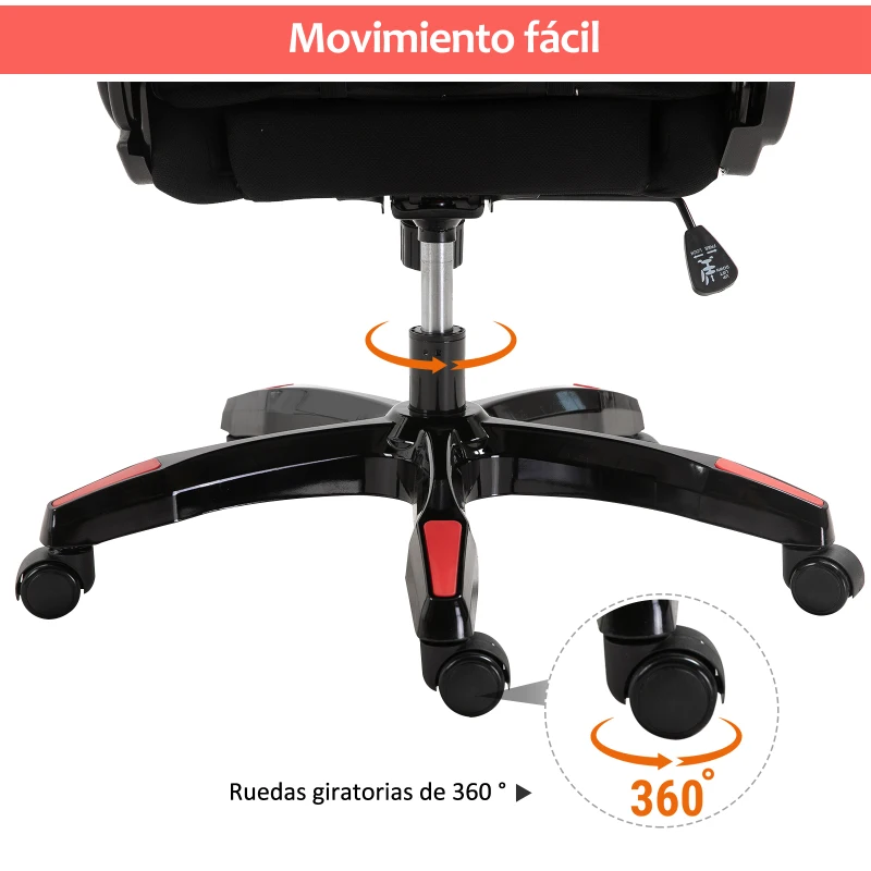 Vinsetto Silla Gaming de Ordenador Silla Gamer Profesional Ergonómica de Oficina Reclinable Altura Inclinación Ajustable 64x70x120-127cm Rojo PU