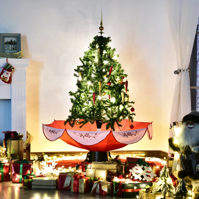 HOMCOM Árbol de Navidad 140cm Artificial Árbol con Luces LED con 25 Canciones 40 bombillas Escena de Nieve Verde Natural Material PVC