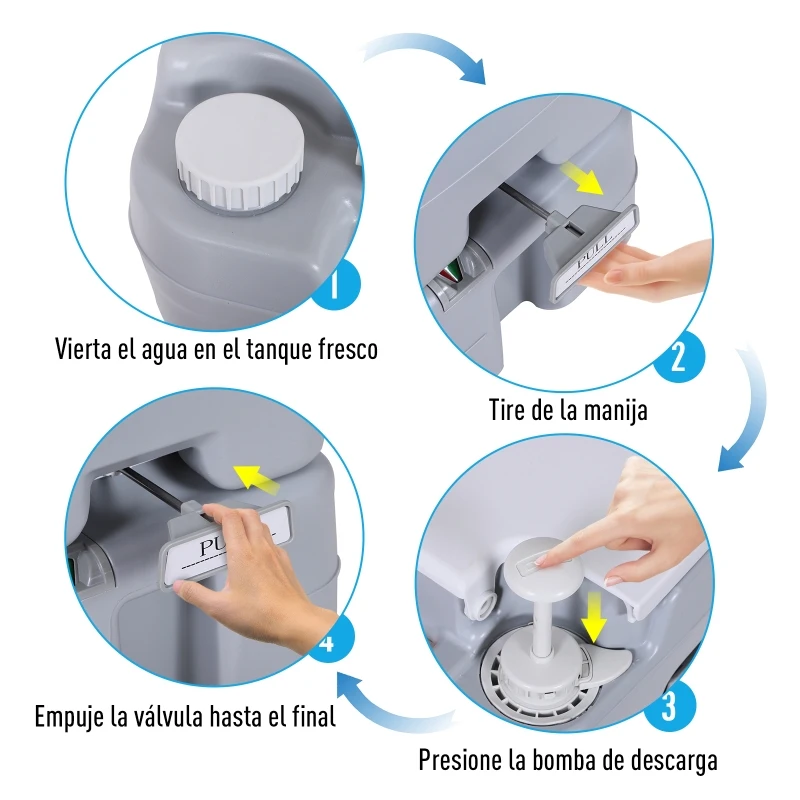 HOMCOM Inodoro Portátil Químico para Viajes Inodoro Móvil para Camping Baño WC 20L con Tapa Inodoro Portátil para Abuelos Wc Portatil para Ancianos 41.5x36.5x42cm