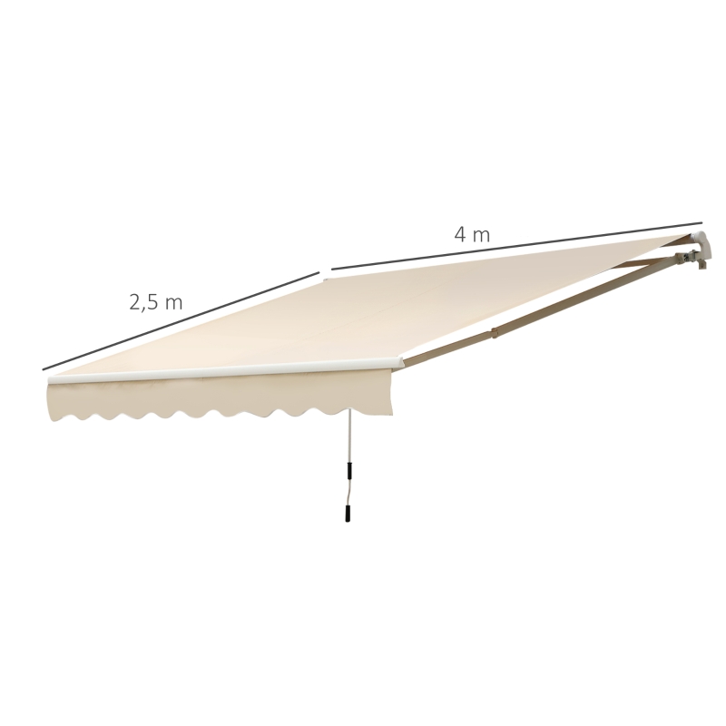 Vela de Sombra de Exterior Plegable Rectangular de 400x250cm  Protección Rayos UV Toldo Vela con Manivela Impermeable Firme y Fácil Montaje Color Marfil