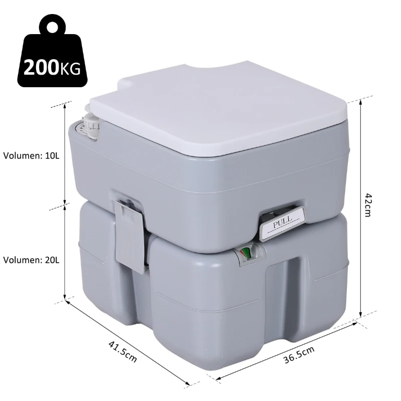 HOMCOM Inodoro Portátil Químico para Viajes Inodoro Móvil para Camping Baño WC 20L con Tapa Inodoro Portátil para Abuelos Wc Portatil para Ancianos 41.5x36.5x42cm