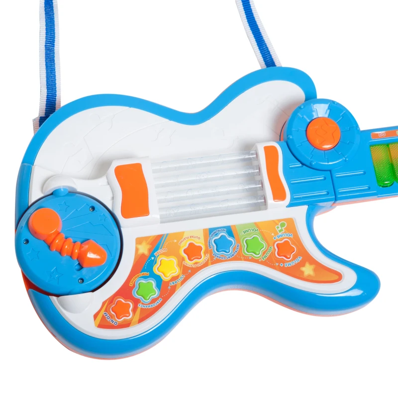 HOMCOM 4 EN 1 Guitarra Infantil Juguete Electrónico Musical Convertible en Piano Tambor Proyector con Luces Sonidos Juguete Instrumento Educativo Regalo para Niños +3 Años