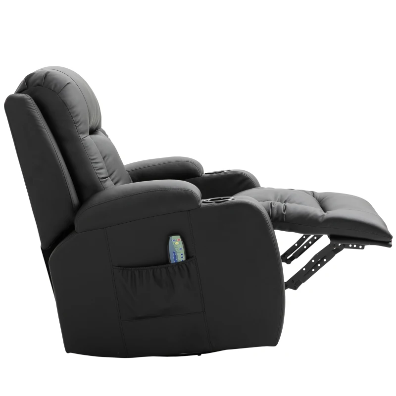 HOMCOM Sillón de Masaje Reclinable Hasta 150° Silla para Relajación con 8 Puntos de Masaje Vibrante Función de Calefacción Lumbar 90x93x103cm