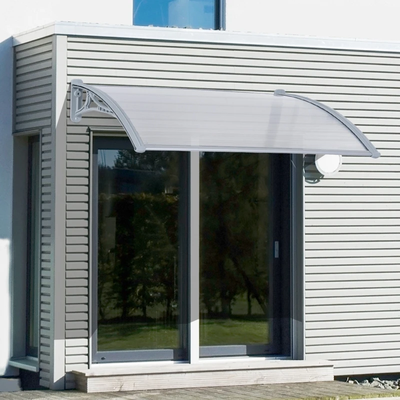 Outsunny Marquesina Techo Canopy para Ventanas Puertas Toldo Dosel Terrazas Placa de Policarbonato 5 mm Transparente Protección contra Sol y Lluvia 140cm