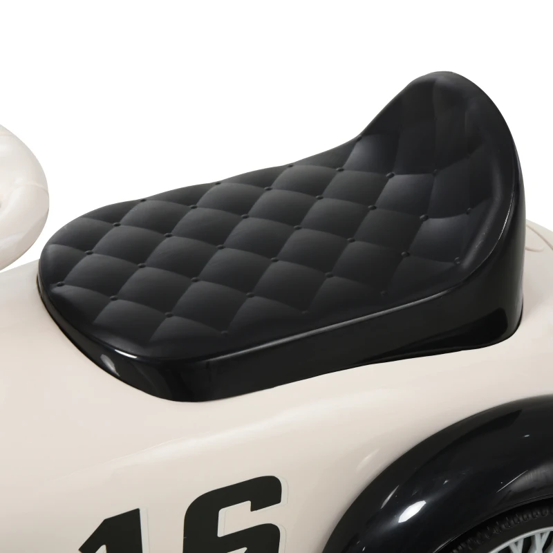 HOMCOM Coche para Bebés Mayores de 12 Meses Correpasillos para Niños en Forma de Vehículo Vintage con Sonidos y Bocina Espacio de Almacenaje 70x28,5x37 cm Blanco