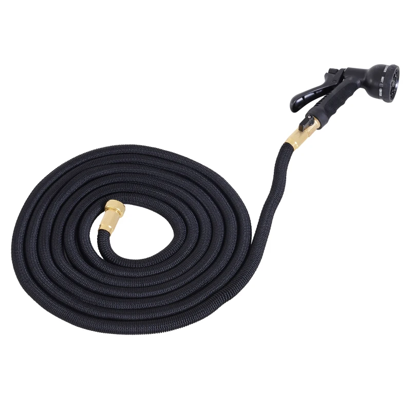 Outsunny Manguera Extensible de Jardín Manguera Flexible hasta 15m para Riego y Limpieza con 3 Veces de Maleabilidad Tubería Ampliable con 8 Modos Presión Máxima: 8bar (116psi)