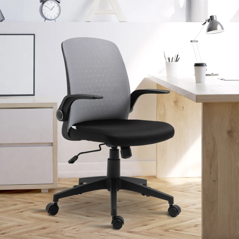 Vinsetto Silla de Juvenil Silla Escritorio Giratoria Ajustable en Altura con Reposabrazos Abatible Soporte Lumbar y Respaldo Transpirable 57x61x93-102 cm Gris