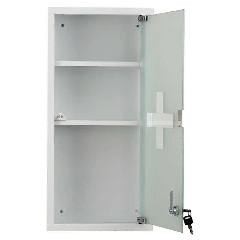 Botiquín Medicina Armario de Medicamentos de Primeros Auxilios para Colgar en la Pared Incluye Cerradura con Llave y Estantes en su Interior 27x12x57 cm Puerta de Cristal