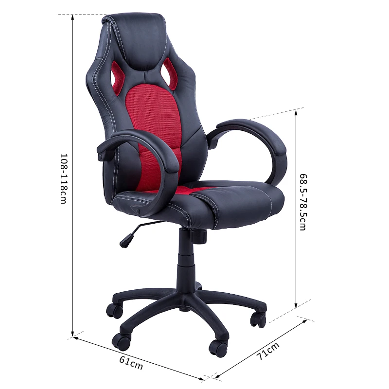 HomCom Silla para Oficina Negro Rojo PV + PVC ø71 x 61cm