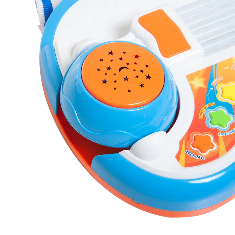 HOMCOM 4 EN 1 Guitarra Infantil Juguete Electrónico Musical Convertible en Piano Tambor Proyector con Luces Sonidos Juguete Instrumento Educativo Regalo para Niños +3 Años