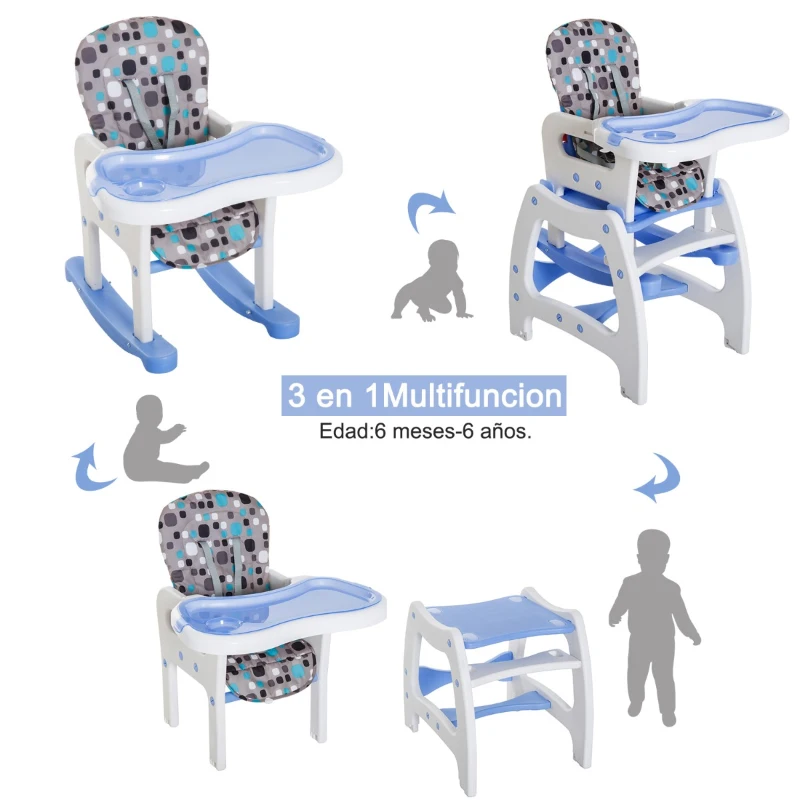 HOMCOM 3 en 1 Sillita Trona Mecedora Balancin Bebe Convertible Multifuncional Infantil