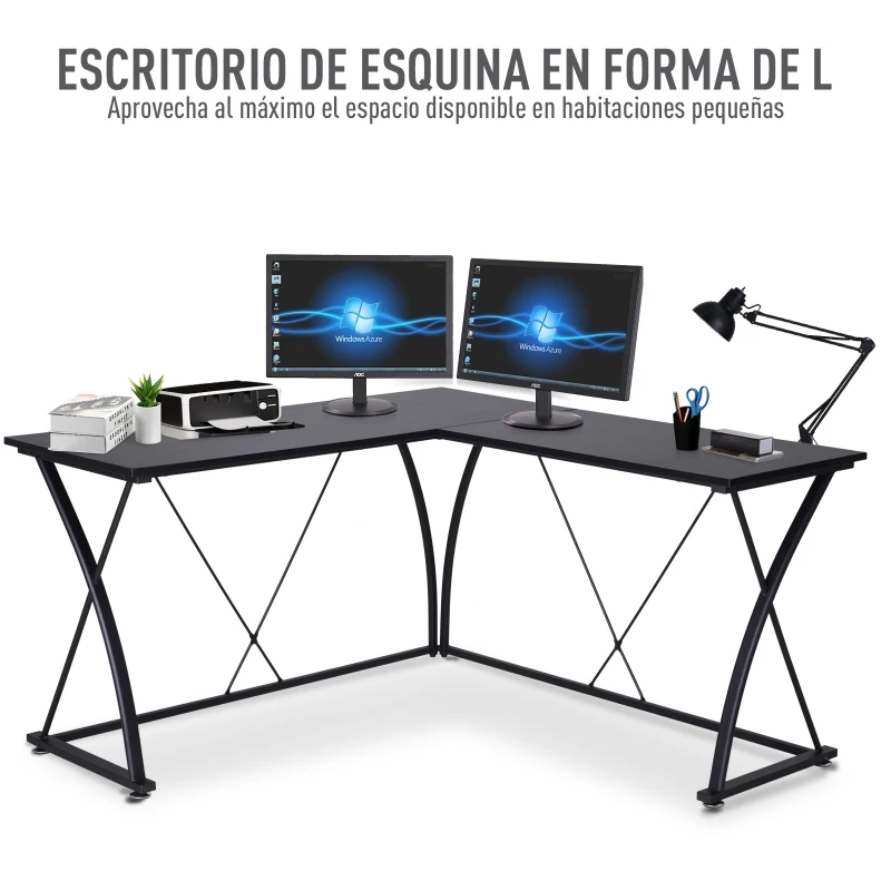 Vinsetto Escritorio PC Mesa de Ordenador para Hogar Mesa Esquinera en Forma de L 142x142x76cm Negro