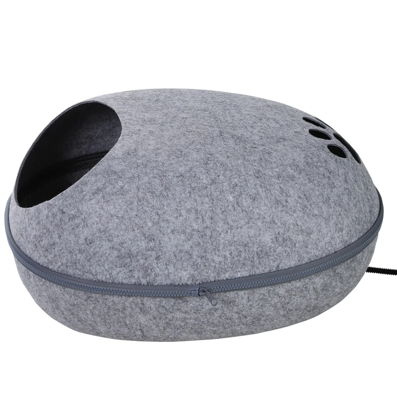PawHut Cueva Gato Cama para Gato de Forma de Cáscara Semi-Cerrado Casa para Gatos Interior Desmontable Fieltro 47x38x24cm