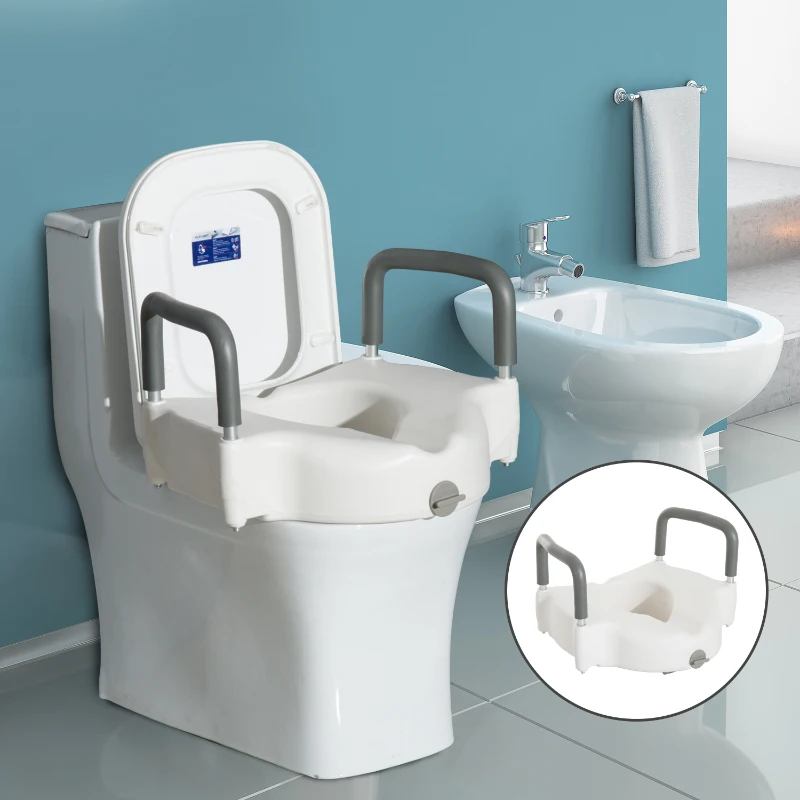 HOMCOM Asiento de Inodoro Elevado con Apoyabrazo Acolchado Extraible 44.3x52x33cm Salud