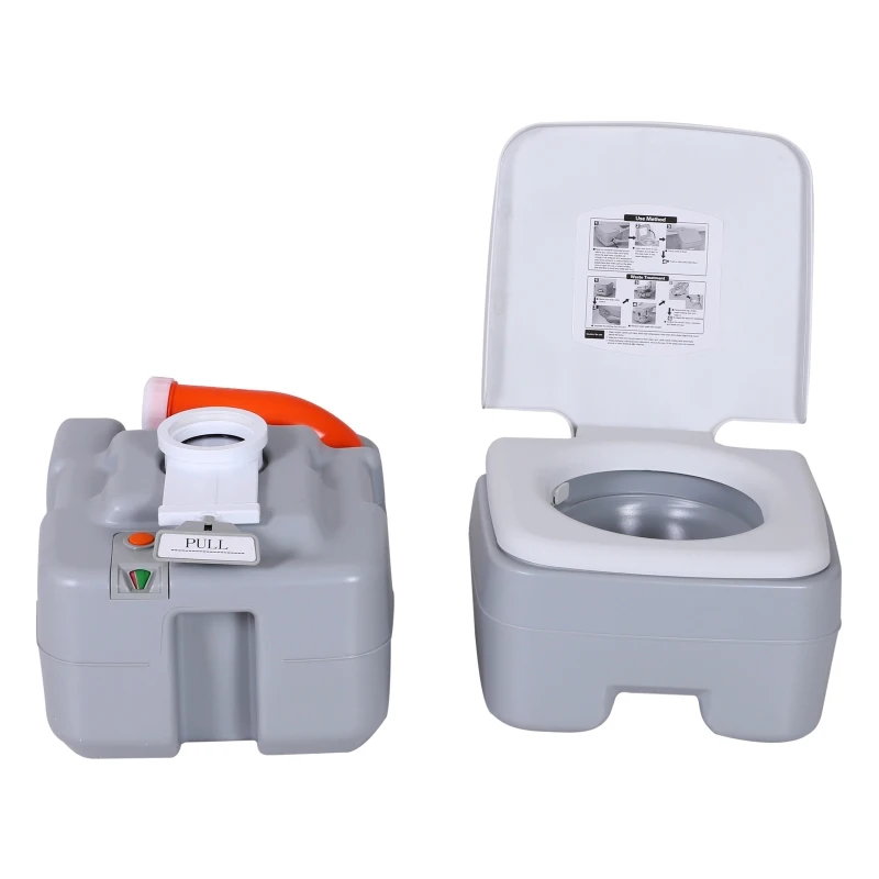 HOMCOM Inodoro Portátil Químico para Viajes Inodoro Móvil para Camping Baño WC 20L con Tapa Inodoro Portátil para Abuelos Wc Portatil para Ancianos 41.5x36.5x42cm