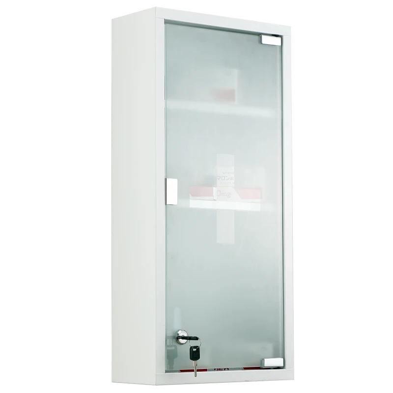 Botiquín Medicina Armario de Medicamentos de Primeros Auxilios para Colgar en la Pared Incluye Cerradura con Llave y Estantes en su Interior 27x12x57 cm Puerta de Cristal