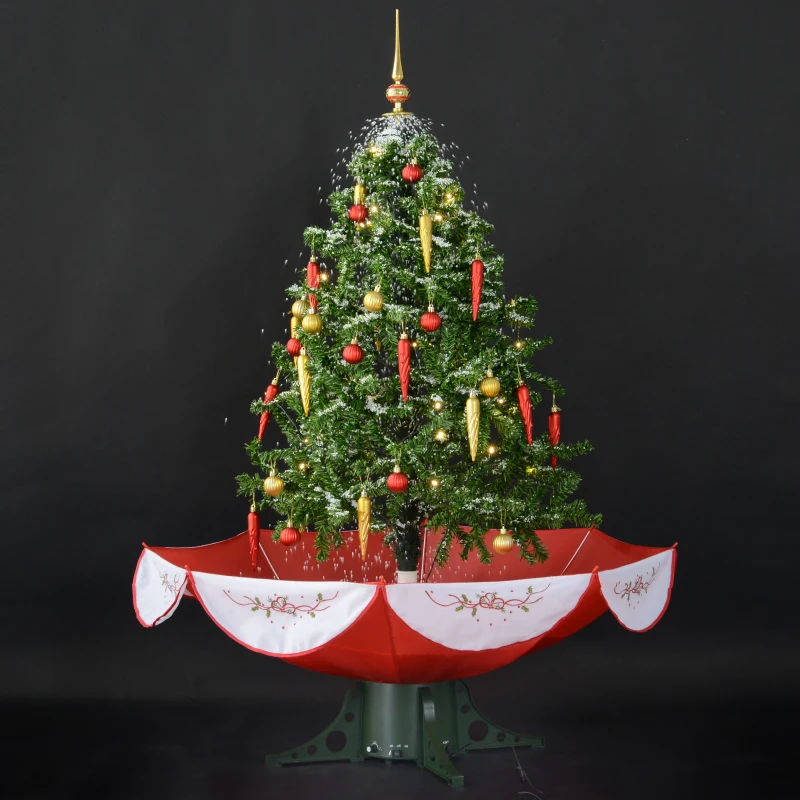 HOMCOM Árbol de Navidad 140cm Artificial Árbol con Luces LED con 25 Canciones 40 bombillas Escena de Nieve Verde Natural Material PVC