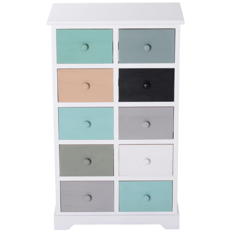 HOMCOM Armario Auxiliar 10 Cajones 45x28x75cm Cajonera Multicolor Comoda Casa Oficina