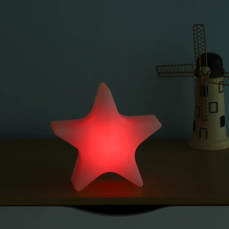 Outsunny Luz Estrella LED Lámpara Dormitorio Octurno Infantil con Mando a distancia de Color Blanco con Botones Regulables con Cargador 20x20x7cm